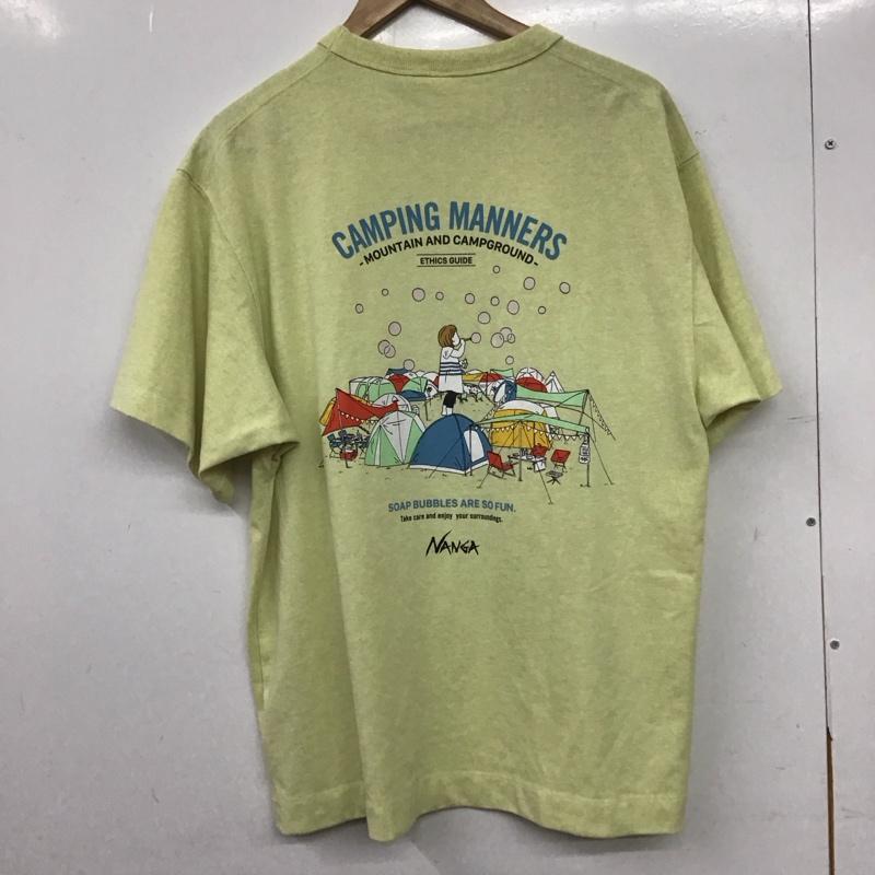 ナンガ NANGA Tシャツ 半袖 半袖カットソー プリントTシャツ クルーネックカットソー M ロゴ、文字 黄緑 / イエローグリーン / メンズ USED 古着 中古 10159211