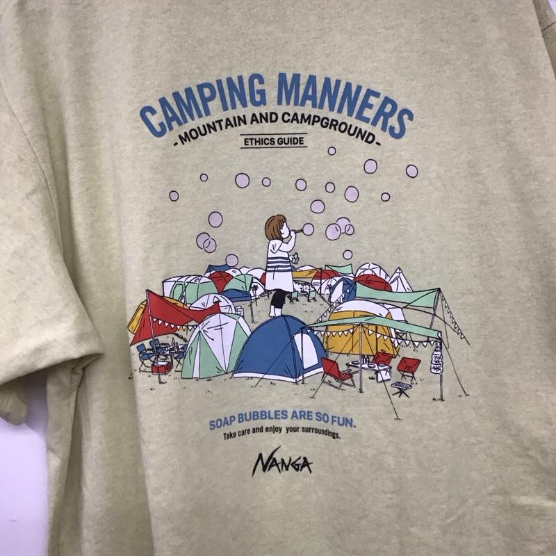 ナンガ NANGA Tシャツ 半袖 半袖カットソー プリントTシャツ クルーネックカットソー M ロゴ、文字 黄緑 / イエローグリーン / メンズ USED 古着 中古 10159211