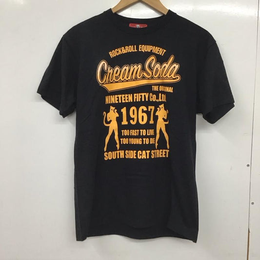 クリームソーダ CREAMSODA Tシャツ 半袖 半袖カットソー プリントTシャツ クルーネックカットソー M プリント 黒 / ブラック / black メンズ USED 古着 中古 10159228