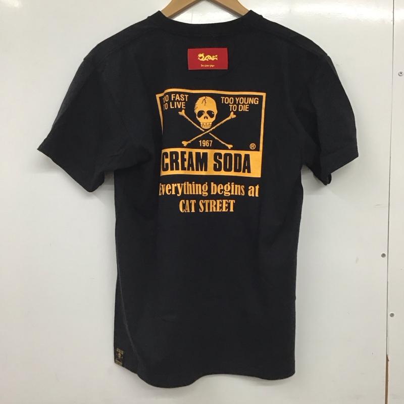 クリームソーダ CREAMSODA Tシャツ 半袖 半袖カットソー プリントTシャツ クルーネックカットソー M プリント 黒 / ブラック / black メンズ USED 古着 中古 10159228