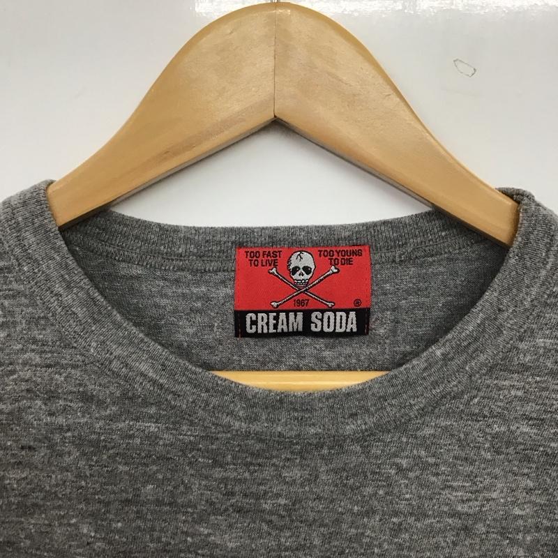クリームソーダ CREAMSODA Tシャツ 半袖 半袖カットソー プリントTシャツ クルーネックカットソー S ロゴ、文字 灰 / グレー / gray メンズ USED 古着 中古 10159235