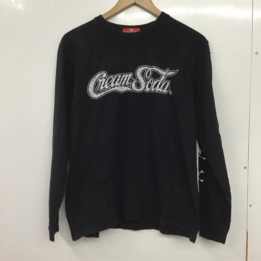 クリームソーダ CREAMSODA カットソー 長袖 長袖カットソー プリントカットソー クルーネック ロゴ、文字 黒 / ブラック / black メンズ USED 古着 中古 10159237