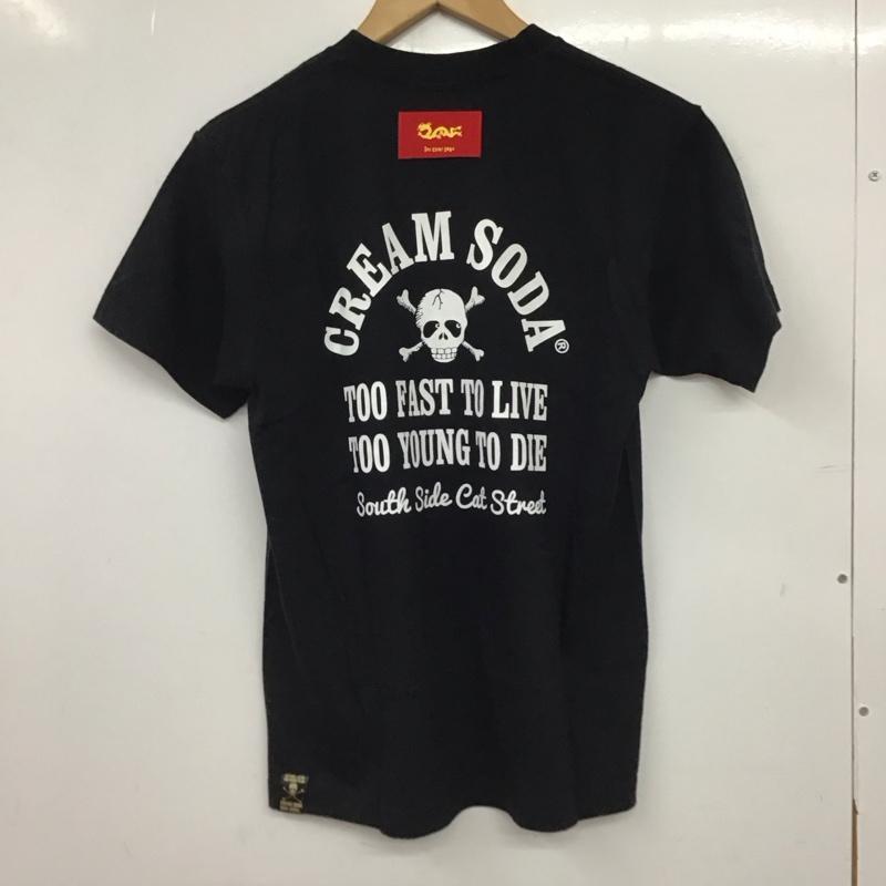 クリームソーダ CREAMSODA Tシャツ 半袖 半袖カットソー プリントTシャツ クルーネックカットソー S ロゴ、文字 黒 / ブラック / black メンズ USED 古着 中古 10159244