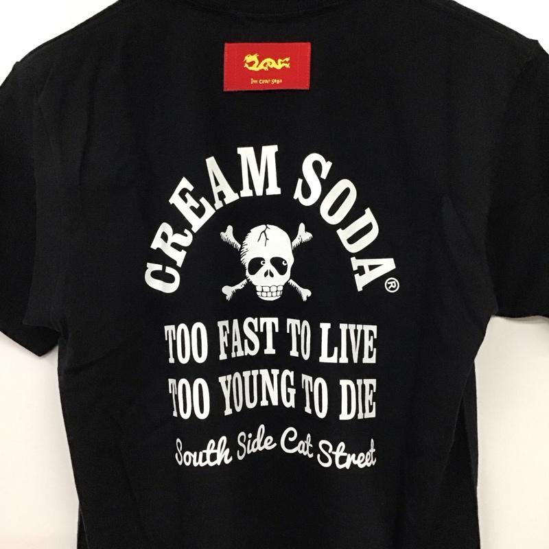 クリームソーダ CREAMSODA Tシャツ 半袖 半袖カットソー プリントTシャツ クルーネックカットソー S ロゴ、文字 黒 / ブラック / black メンズ USED 古着 中古 10159244