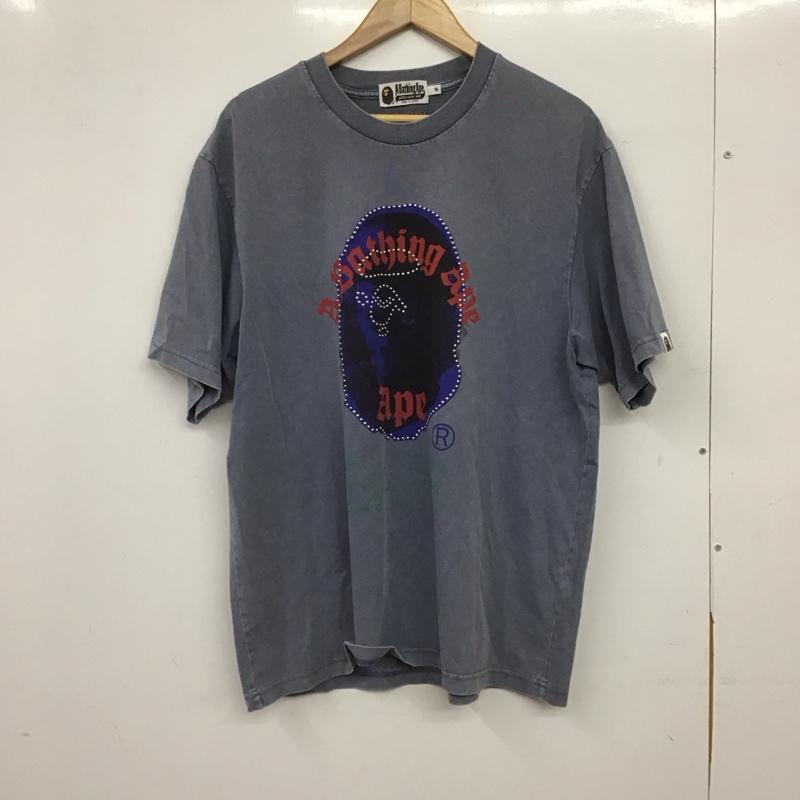 アベイシングエイプ A BATHING APE Tシャツ 半袖 半袖カットソー プリントTシャツ クルーネックカットソー M ロゴ、文字 紺 / ネイビー / navy メンズ USED 古着 中古 10159252
