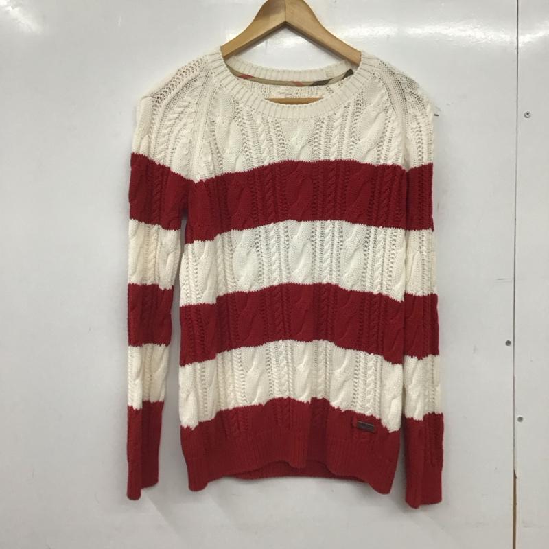バーバリー BURBERRY ニット、セーター 長袖 B1N20-710-16 1 ボーダー柄 白 / ホワイト / white X 赤 / レッド / red レディース USED 古着 中古 10159258