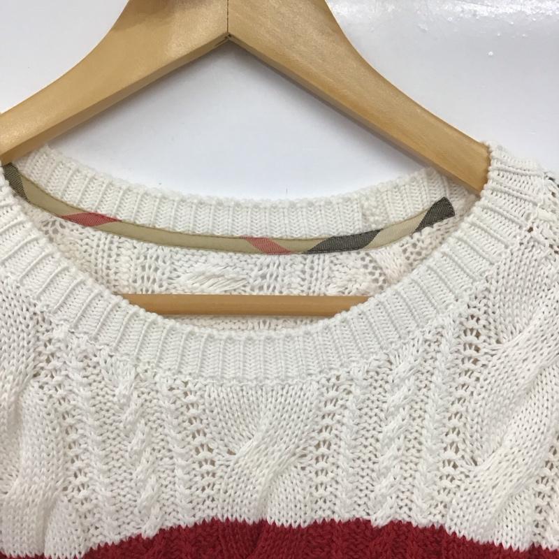 バーバリー BURBERRY ニット、セーター 長袖 B1N20-710-16 1 ボーダー柄 白 / ホワイト / white X 赤 / レッド / red レディース USED 古着 中古 10159258