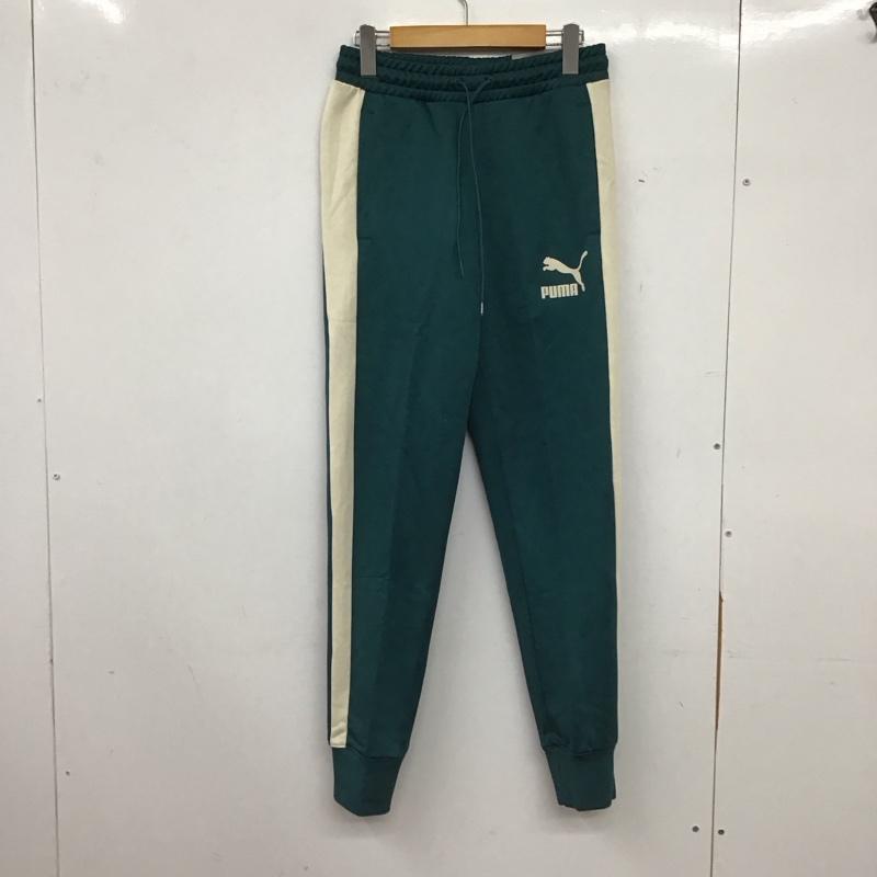 プーマ PUMA パンツ ワークパンツ、ペインターパンツ ワイドパンツ ジャージ スポーツウェア M ロゴ、文字 緑 / グリーン / green メンズ USED 古着 中古 10159276