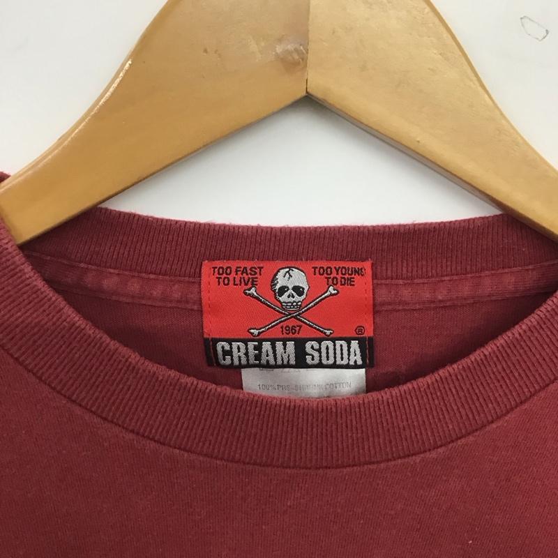 クリームソーダ CREAMSODA Tシャツ 半袖 半袖カットソー プリントTシャツ クルーネックカットソー L プリント えんじ / ワインレッド / dark red メンズ USED 古着 中古 10159316