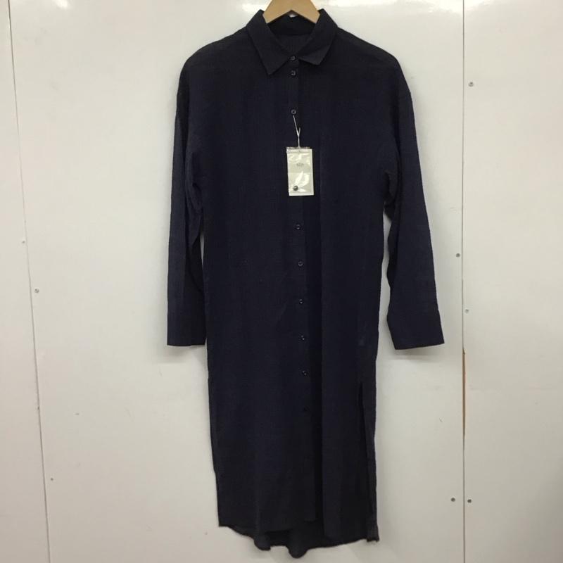 アズールバイマウジー AZUL BY MOUSSY シャツ、ブラウス 長袖 250BSJ33-204D レースチェック 長袖 ロングシャツ サイドスリット M  紺 / ネイビー / navy レディース USED 古着 中古 10159412