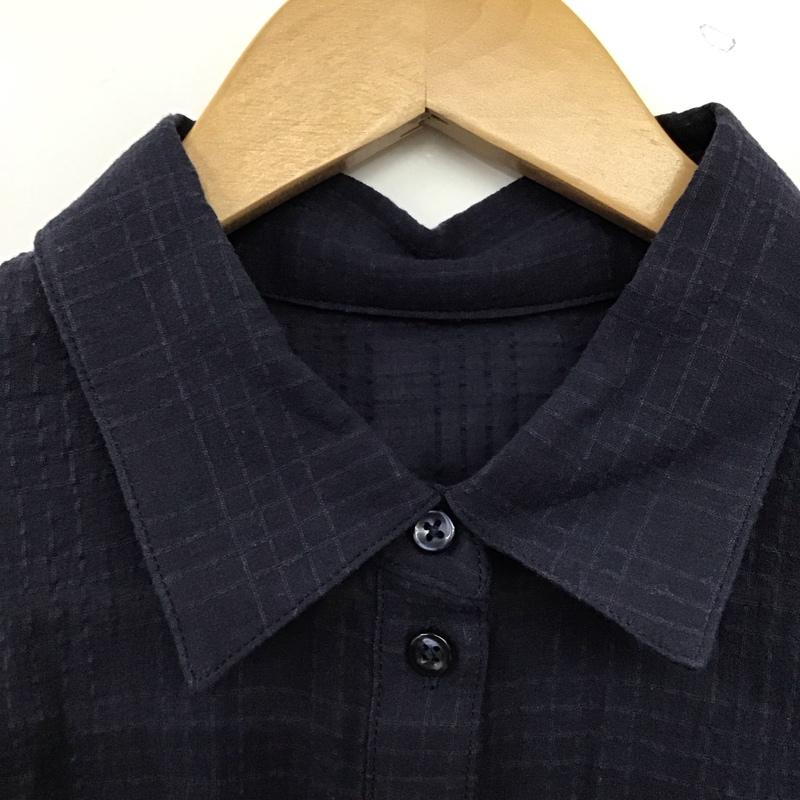 アズールバイマウジー AZUL BY MOUSSY シャツ、ブラウス 長袖 250BSJ33-204D レースチェック 長袖 ロングシャツ サイドスリット M  紺 / ネイビー / navy レディース USED 古着 中古 10159412
