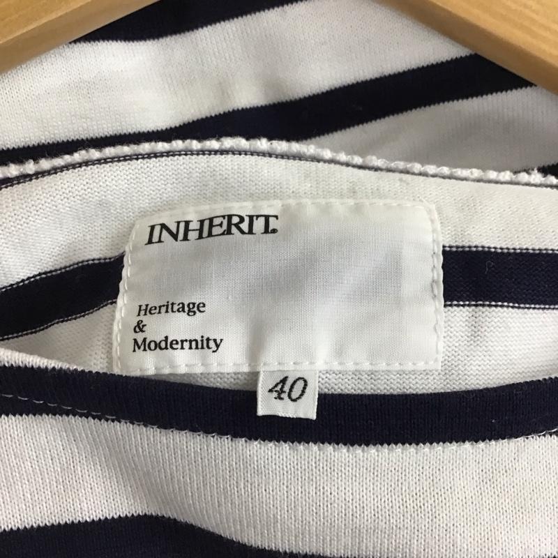 インヘリット INHERIT カットソー 長袖 長袖カットソー プリントカットソー クルーネック 40 ボーダー柄 白 / ホワイト / white X 紺 / ネイビー / navy メンズ USED 古着 中古 10159416