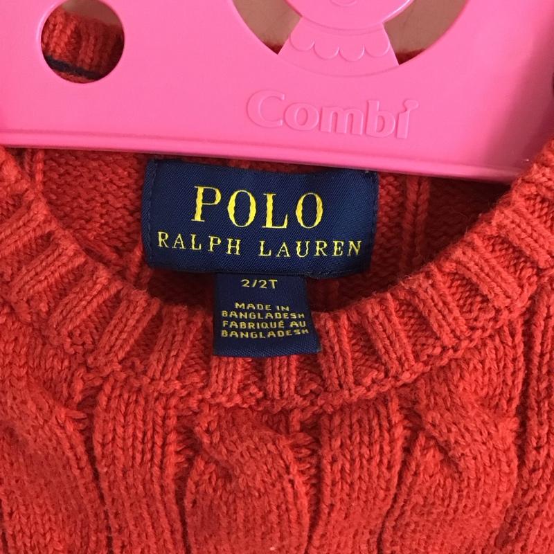 ポロラルフローレン POLO RALPH LAUREN ニット、セーター 長袖 2 無地 赤 / レッド / red ガールズ USED 古着 中古 10159420