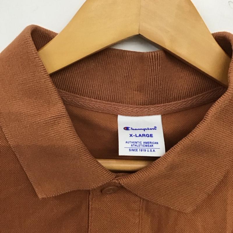 チャンピオン Champion ポロシャツ 半袖 ポロシャツ 半袖カットソー XL ロゴ、文字 茶 / ブラウン / brown メンズ USED 古着 中古 10159424