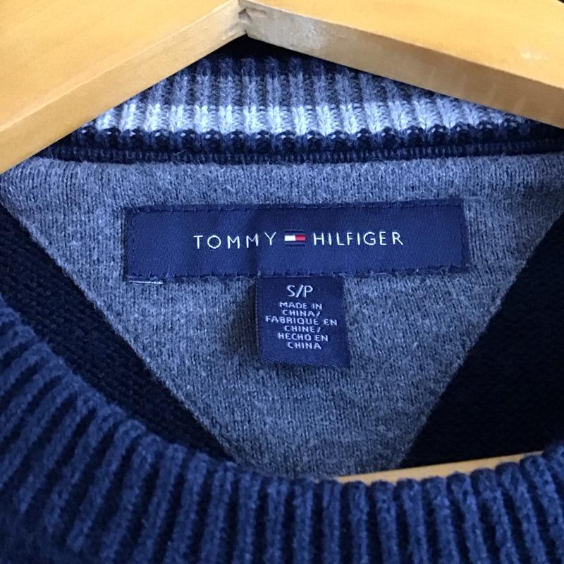 トミーヒルフィガー TOMMY HILFIGER ニット、セーター 長袖 長袖ニットカットソー クルーネック セーター S ロゴ、文字 紺 / ネイビー / navy メンズ USED 古着 中古 10159433