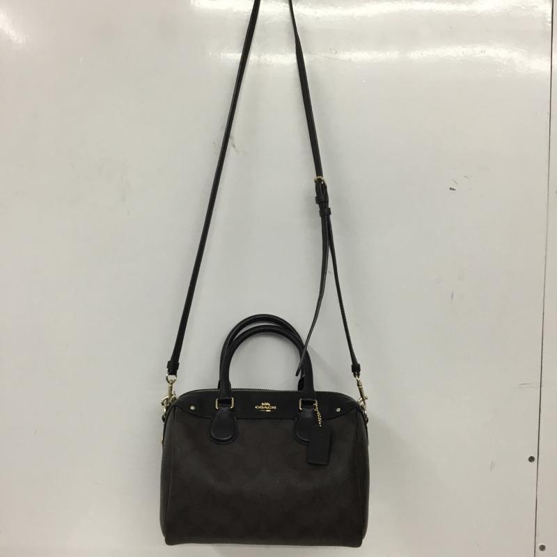 コーチ COACH ショルダーバッグ ショルダーバッグ ハンドバッグ 2WAY ミニボストン ロゴ、文字 黒 / ブラック / black X ダークブラウン / ダークブラウン / レディース USED 古着 中古 10159451