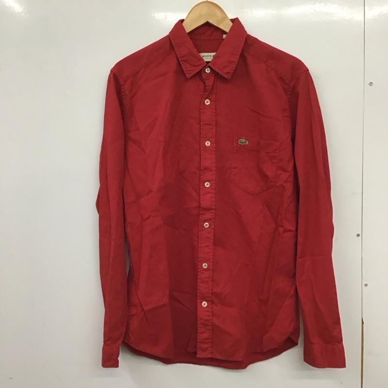 ラコステ LACOSTE シャツ、ブラウス 長袖 長袖シャツ 無地シャツ カラーシャツ ロゴ、文字 赤 / レッド / red メンズ USED 古着 中古 10159491