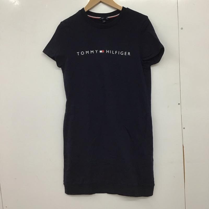 トミーヒルフィガー TOMMY HILFIGER ワンピース ひざ丈スカート スウェットワンピース 半袖 S ロゴ、文字 紺 / ネイビー / navy レディース USED 古着 中古 10159492