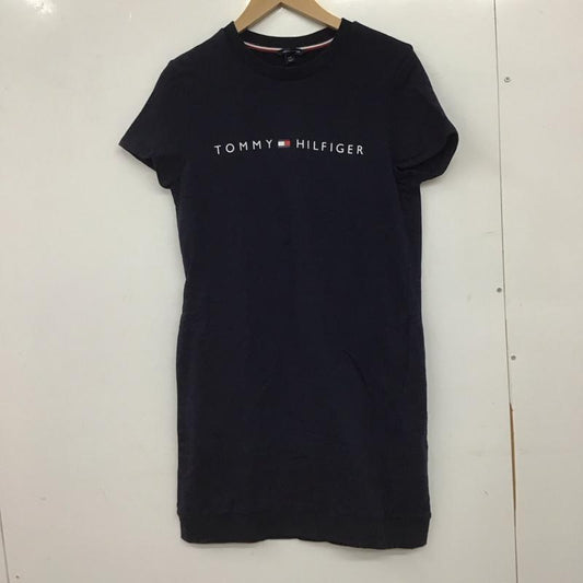 トミーヒルフィガー TOMMY HILFIGER ワンピース ひざ丈スカート スウェットワンピース 半袖 S ロゴ、文字 紺 / ネイビー / navy レディース USED 古着 中古 10159492
