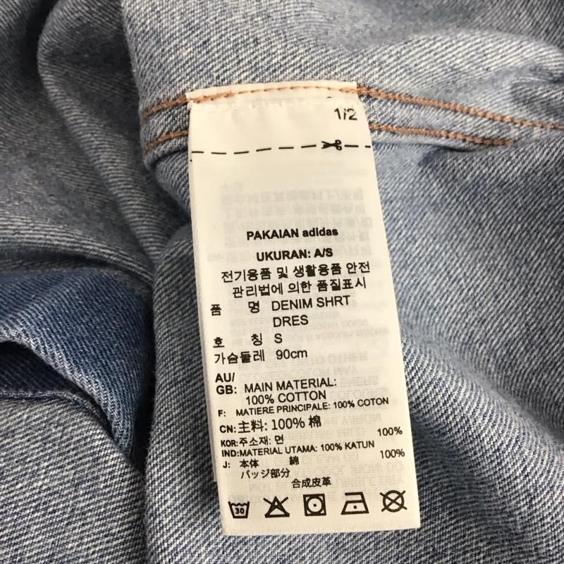 アディダス adidas ワンピース ひざ丈スカート II5712 デニムワンピース 長袖 フリンジ M ワンポイント 水色 / ライトブルー / レディース USED 古着 中古 10159493