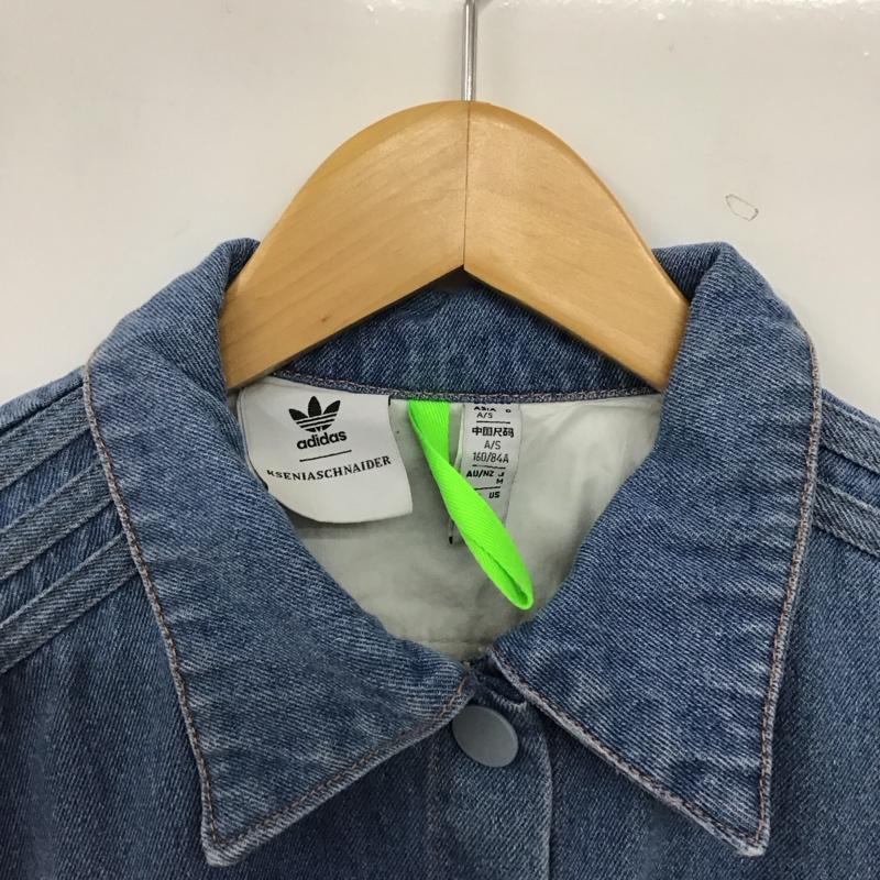 アディダス adidas ワンピース ひざ丈スカート II5712 デニムワンピース 長袖 フリンジ M ワンポイント 水色 / ライトブルー / レディース USED 古着 中古 10159493
