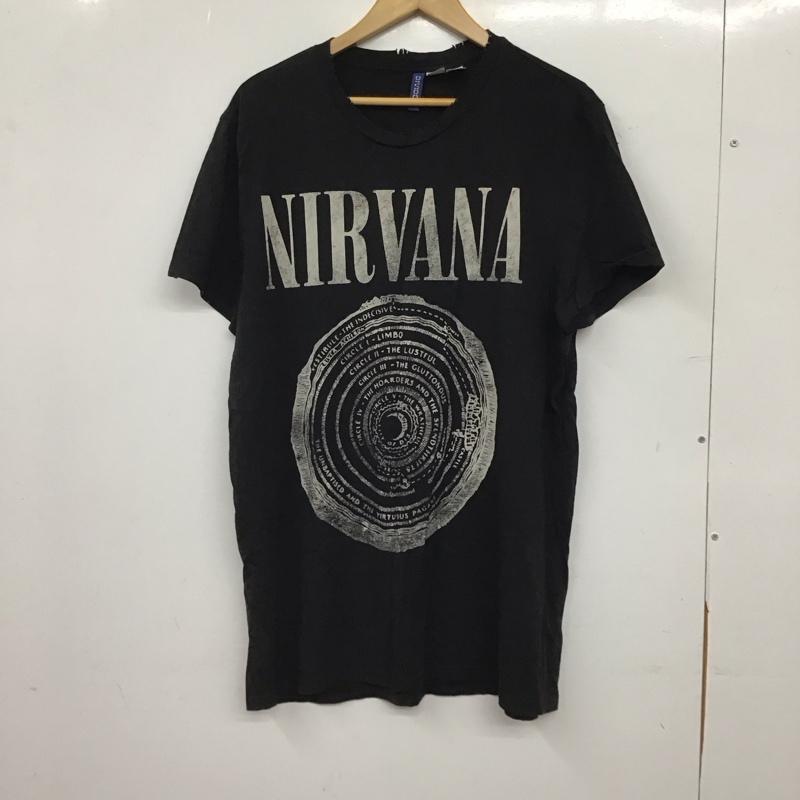 ヘンネスアンドモーリッツ H&M Tシャツ 半袖 半袖カットソー プリントTシャツ クルーネックカットソー L ロゴ、文字 X ダメージ加工 黒 / ブラック / black メンズ USED 古着 中古 10159494