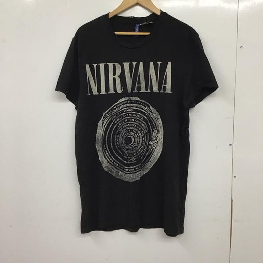 ヘンネスアンドモーリッツ H&M Tシャツ 半袖 半袖カットソー プリントTシャツ クルーネックカットソー L ロゴ、文字 X ダメージ加工 黒 / ブラック / black メンズ USED 古着 中古 10159494