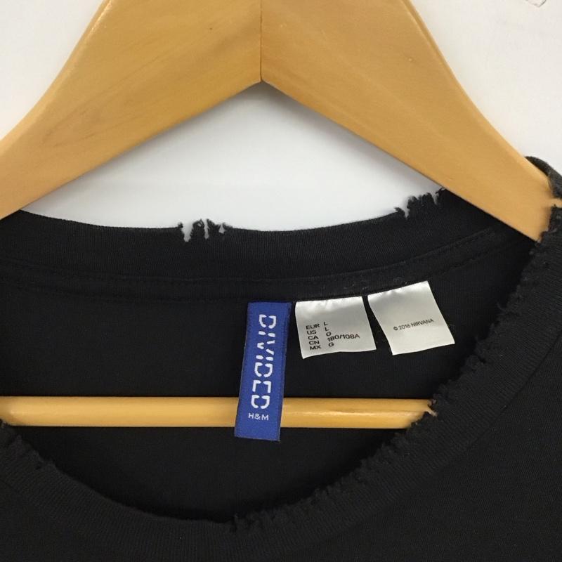 ヘンネスアンドモーリッツ H&M Tシャツ 半袖 半袖カットソー プリントTシャツ クルーネックカットソー L ロゴ、文字 X ダメージ加工 黒 / ブラック / black メンズ USED 古着 中古 10159494