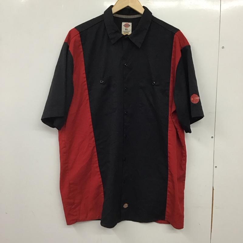 ディッキーズ Dickies シャツ、ブラウス 半袖 半袖シャツ プリントシャツ ポケットシャツ XL ロゴ、文字 赤 / レッド / red X ダークグレー / ダークグレー / メンズ USED 古着 中古 10159523