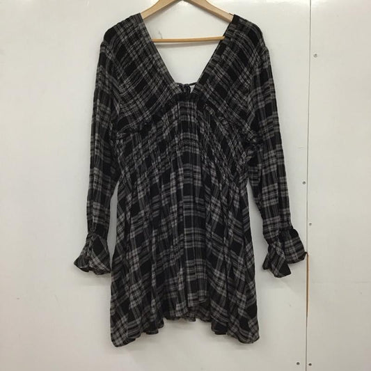 ローリーズファーム LOWRYS FARM チュニック 長袖 LF625021TS チェックシャーリングブラウス FREE チェック 黒 / ブラック / black X 灰 / グレー / gray レディース USED 古着 中古 10159524