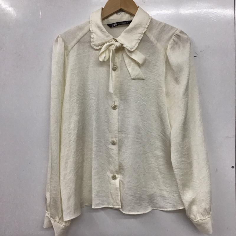 ザラ ZARA シャツ、ブラウス 長袖 2072 478 712 リボンタイ M 無地 アイボリー / アイボリー / レディース USED 古着 中古 10159532