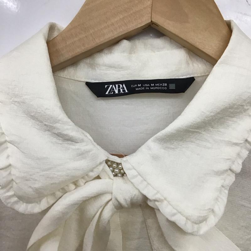 ザラ ZARA シャツ、ブラウス 長袖 2072 478 712 リボンタイ M 無地 アイボリー / アイボリー / レディース USED 古着 中古 10159532