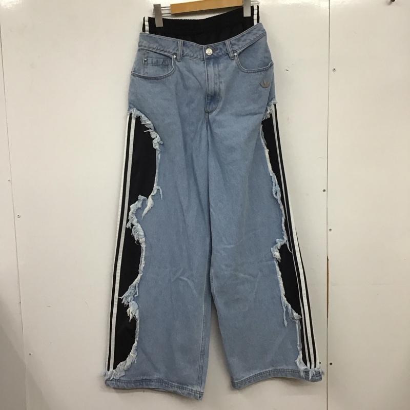 アディダス adidas パンツ デニム、ジーンズ KY5192 Adilenium 5.0 デコンストラクテッド L ロゴ、文字 水色 / ライトブルー / X 黒 / ブラック / black レディース USED 古着 中古 10159546
