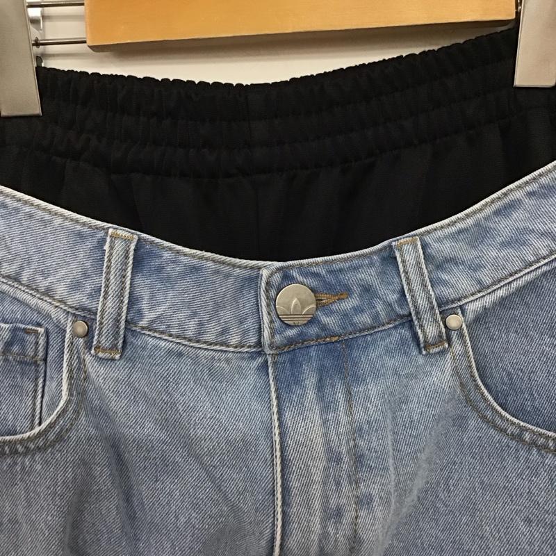 アディダス adidas パンツ デニム、ジーンズ KY5192 Adilenium 5.0 デコンストラクテッド L ロゴ、文字 水色 / ライトブルー / X 黒 / ブラック / black レディース USED 古着 中古 10159546