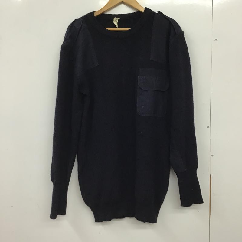 ミリタリー ミリタリー ニット、セーター 半袖 長袖ニットカットソー クルーネック セーター 無地 紺 / ネイビー / navy メンズ USED 古着 中古 10159597