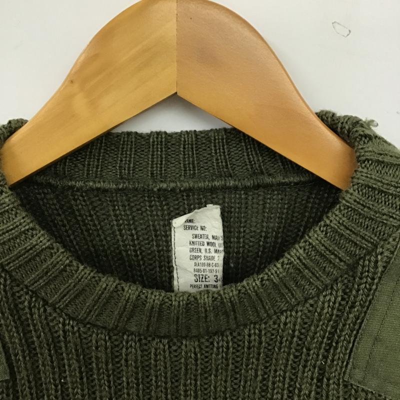ミリタリー ミリタリー ニット、セーター 長袖 長袖ニットカットソー クルーネック セーター 34 無地 カーキ / カーキ / khaki メンズ USED 古着 中古 10159601