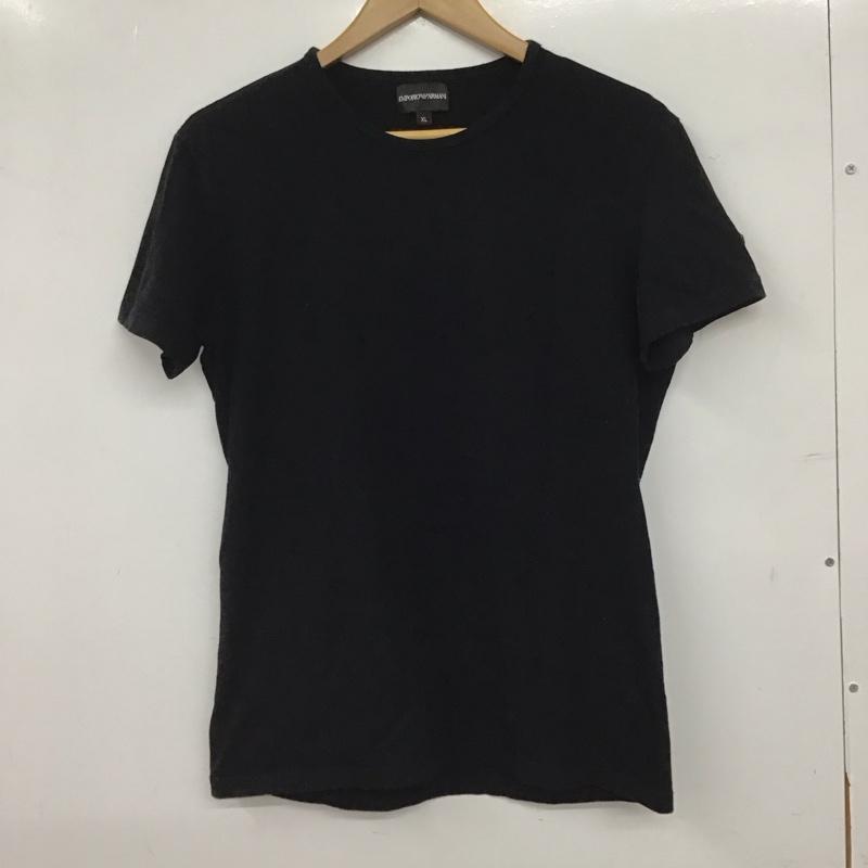 エンポリオアルマーニ EMPORIO ARMANI Tシャツ 半袖 半袖カットソー プリントTシャツ クルーネックカットソー XL 無地 黒 / ブラック / black メンズ USED 古着 中古 10159613