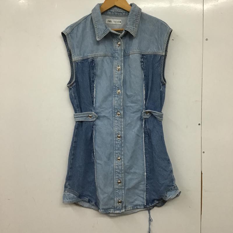 ザラ ZARA ワンピース ミニスカート 5862 085 427 パッチワーク デニム ミニドレス ノースリーブ L 無地 青 / ブルー / blue X 水色 / ライトブルー / レディース USED 古着 中古 10159707