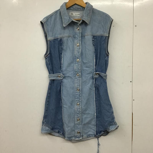 ザラ ZARA ワンピース ミニスカート 5862 085 427 パッチワーク デニム ミニドレス ノースリーブ L 無地 青 / ブルー / blue X 水色 / ライトブルー / レディース USED 古着 中古 10159707