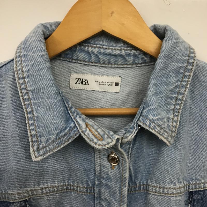 ザラ ZARA ワンピース ミニスカート 5862 085 427 パッチワーク デニム ミニドレス ノースリーブ L 無地 青 / ブルー / blue X 水色 / ライトブルー / レディース USED 古着 中古 10159707