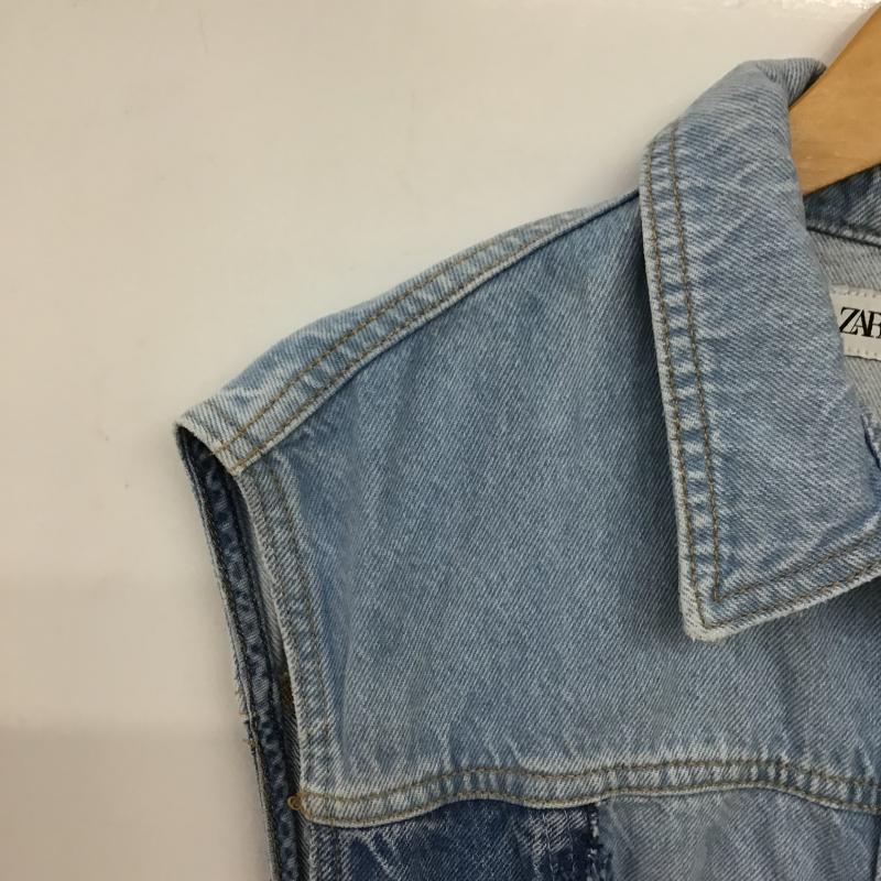 ザラ ZARA ワンピース ミニスカート 5862 085 427 パッチワーク デニム ミニドレス ノースリーブ L 無地 青 / ブルー / blue X 水色 / ライトブルー / レディース USED 古着 中古 10159707