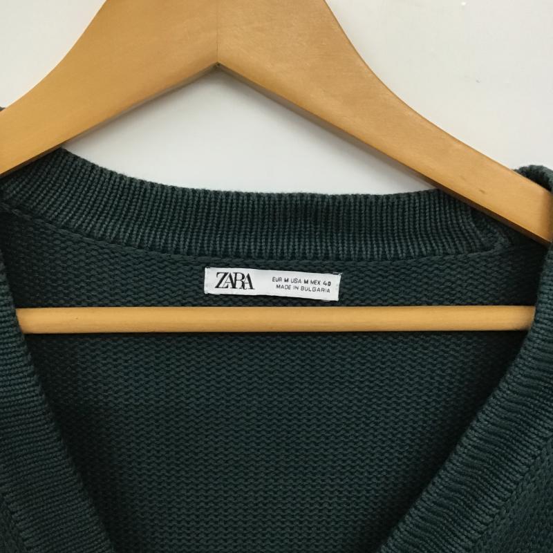 ザラ ZARA カーディガン 長袖 長袖ニットカーディガン 前ボタン ノーカラー M 無地 緑 / グリーン / green メンズ USED 古着 中古 10159740