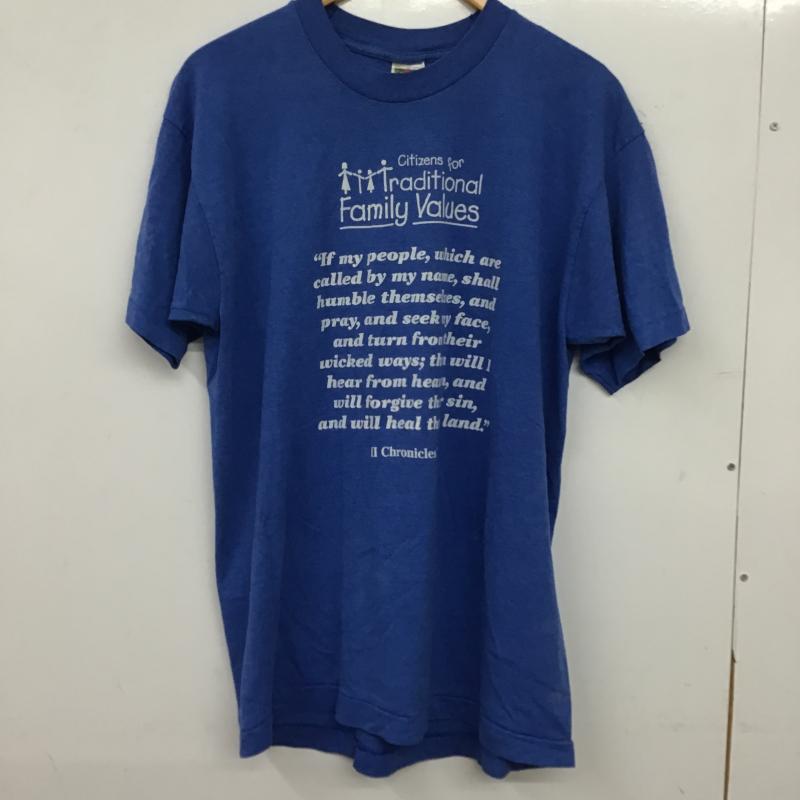 フルーツオブザルーム FRUIT OF THE LOOM Tシャツ 半袖 半袖カットソー プリントTシャツ クルーネックカットソー L ロゴ、文字 青 / ブルー / blue メンズ USED 古着 中古 10159753