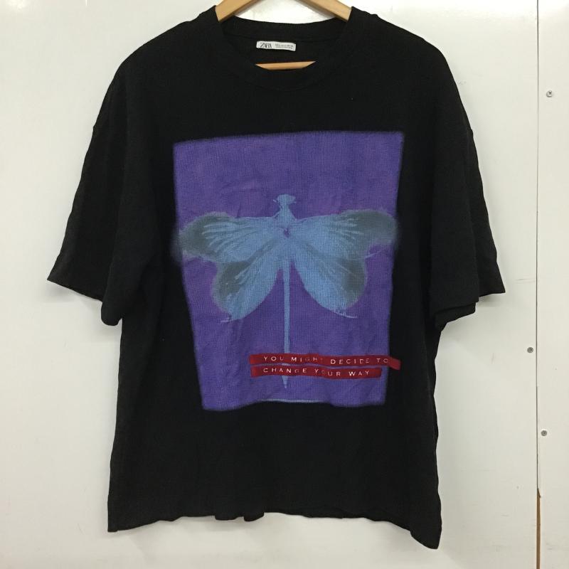 ザラ ZARA Tシャツ 半袖 半袖カットソー プリントTシャツ クルーネックカットソー S プリント 黒 / ブラック / black メンズ USED 古着 中古 10159775
