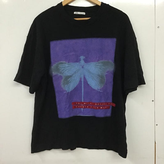 ザラ ZARA Tシャツ 半袖 半袖カットソー プリントTシャツ クルーネックカットソー S プリント 黒 / ブラック / black メンズ USED 古着 中古 10159775