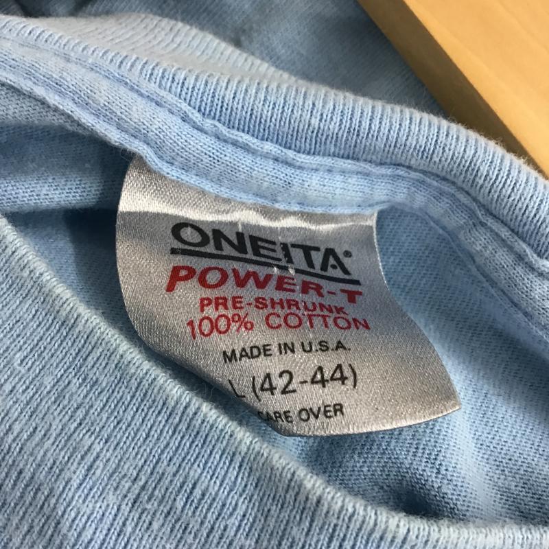 オニータ ONEITA Tシャツ 半袖 半袖カットソー プリントTシャツ クルーネックカットソー L ロゴ、文字 水色 / ライトブルー / メンズ USED 古着 中古 10159784