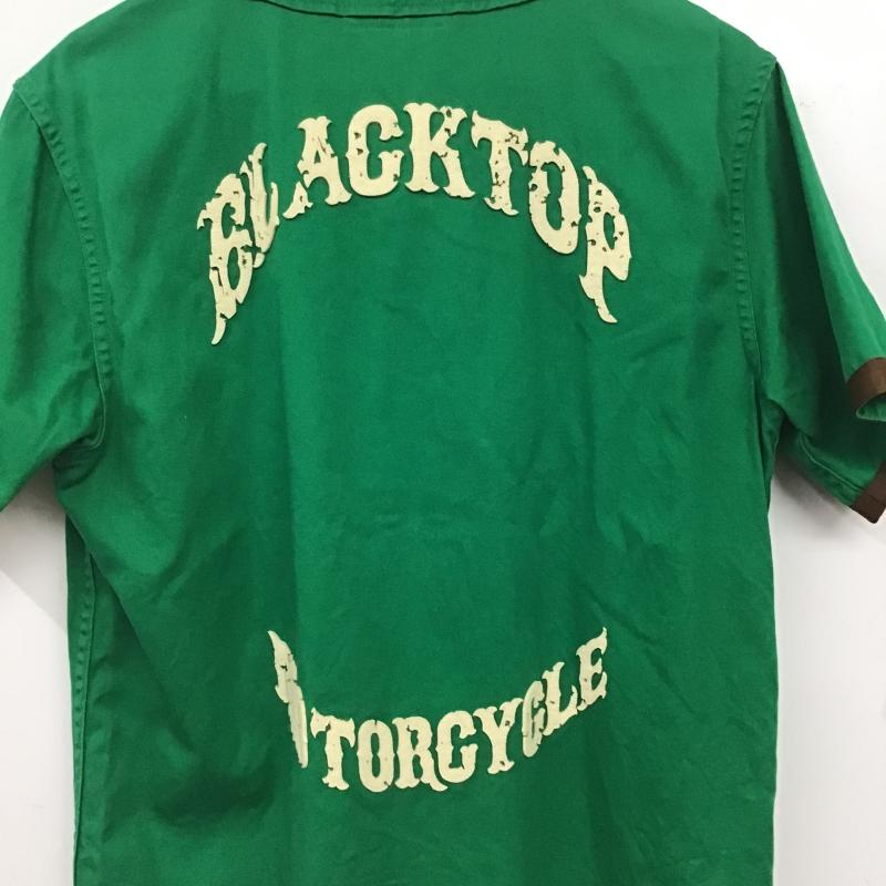 ブラックトップモーターサイクル BLACKTOPMOTORCYCLE シャツ、ブラウス 半袖 半袖シャツ ノーカラーシャツ 前ボタン M ロゴ、文字 緑 / グリーン / green メンズ USED 古着 中古 10159832