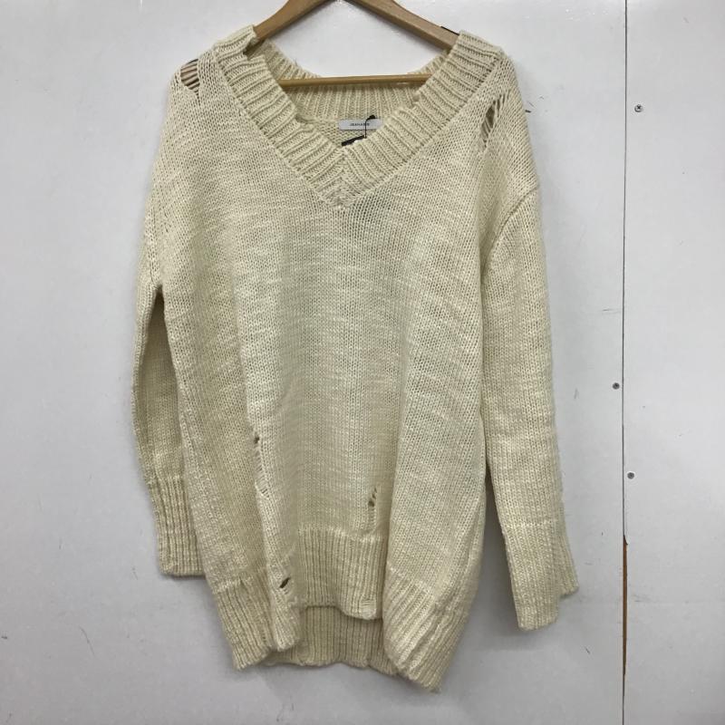 ジーナシス JEANASIS ニット、セーター 長袖 長袖ニットカットソー Vネック セーター FREE ダメージ加工 アイボリー / アイボリー / レディース USED 古着 中古 10160005