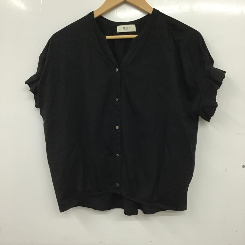 ビームス ハート BEAMS HEART シャツ、ブラウス 半袖 半袖シャツ フロントボタン ノーカラーシャツ 無地 黒 / ブラック / black レディース USED 古着 中古 10160032