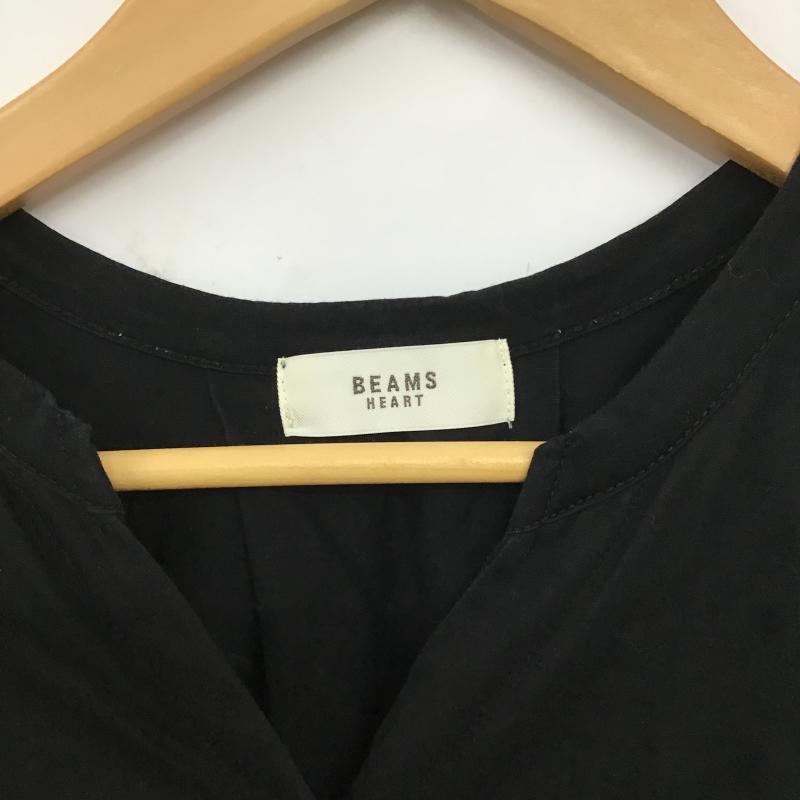 ビームス ハート BEAMS HEART シャツ、ブラウス 半袖 半袖シャツ フロントボタン ノーカラーシャツ 無地 黒 / ブラック / black レディース USED 古着 中古 10160032